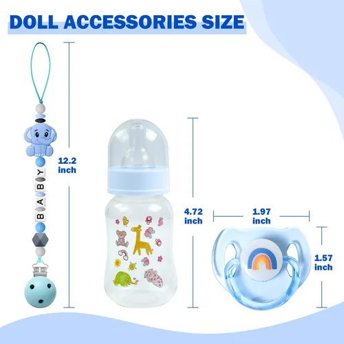 Vista 3 de SCOM Juego de accesorios para muñecas Reborn – Chupetes magnéticos transparentes arcoíris y biberones reutilizables extraíbles para muñeca bebé