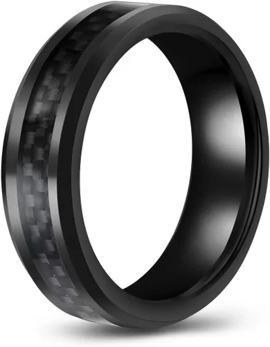Vista 3 de Anillo de tungsteno negro de fibra de carbono - 0.276 in - boda - moda - grabable - plano