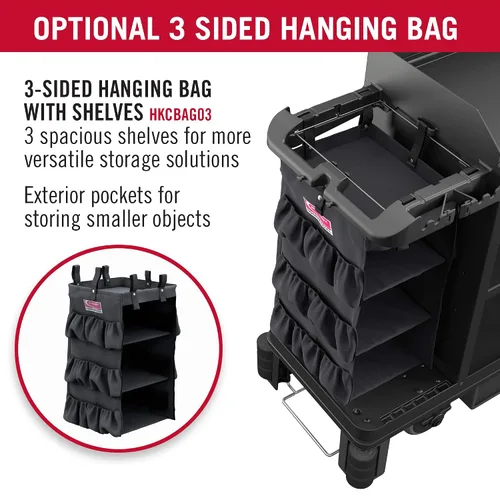 Vista 2 de Suncast Commercial Bolsa organizadora de 3 caras con estantes para carritos de limpieza