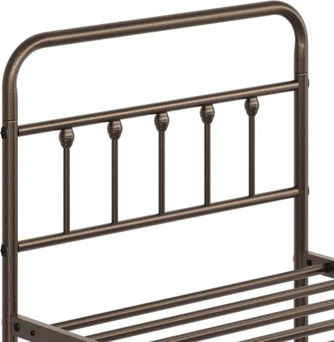 Vista 9 de Yaheetech Marco de cama con plataforma de metal doble, cabecero y estribo Bronce
