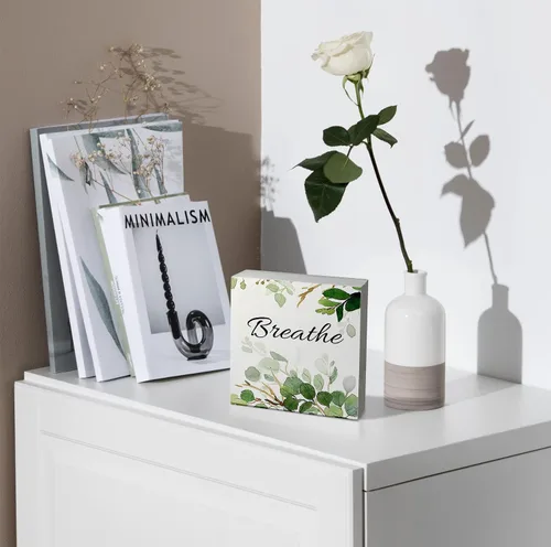 Vista 2 de kunlisa Breathe - Decoración de pared de baño para estantes, hojas de eucalipto botánico, decoración de escritorio, hojas de eucalipto rústicas
