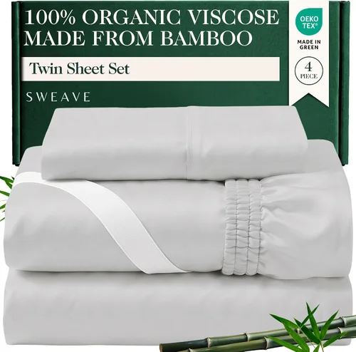 Vista 17 de Juego de sábanas de bambú viscosa 100% cultivada orgánicamente, 3 piezas, marfil Marfil (100% viscosa orgánica hecha de bambú)