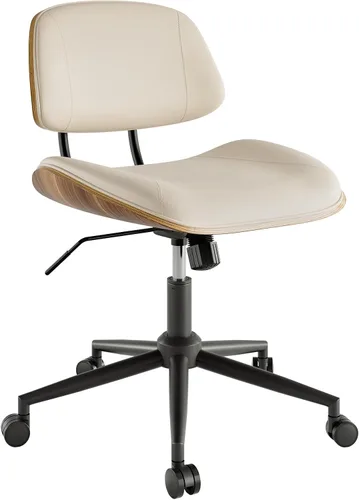 Vista 8 de Silla de Oficina sin Brazos con Ruedas, Silla de Escritorio de Cuero PU de Altura Ajustable - Silla de Computadora Ergonómica Giratoria de 360°