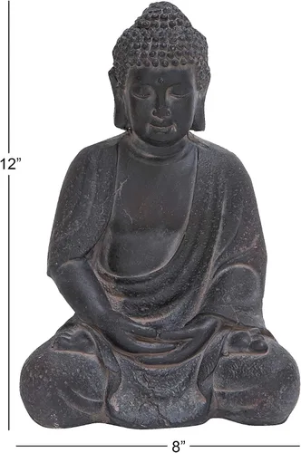 Vista 9 de CosmoLiving by Cosmopolitan - Escultura decorativa de Buda de cerámica meditando para decoración del hogar con tallas grabadas y detalles
