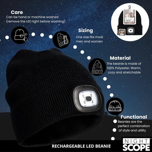 Vista 3 de Night Scope Rechargeable LED Warm Knit Beanie foe Women Men
