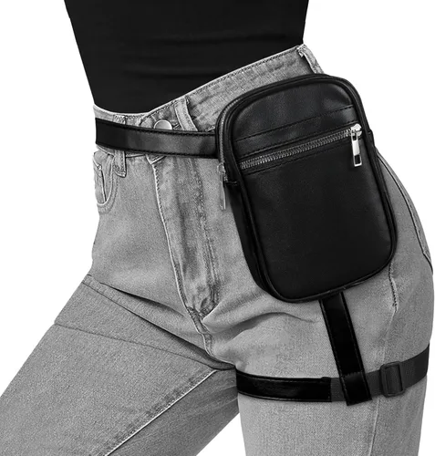 Vista 8 de JASGOOD Riñonera de moda para mujer, arnés de muslo, bolsa de pierna caída, Negro (G-Black), Moda