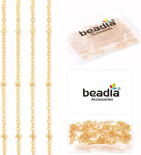 Vista 16 de BEADIA - Cadenas planas bañadas en oro de 18 quilates, 3 mm, 2 metros para la fabricación de joyas