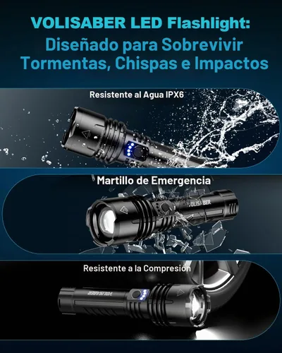 Vista 6 de Linterna de 2000 lúmenes de alta luminosidad con lente de encendido, linterna LED recargable superbrillante con zoom, 5 modos, impermeable, linterna