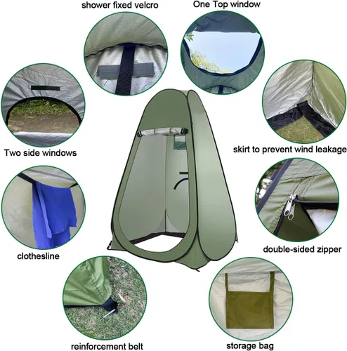Vista 8 de Kit de inodoro portátil para acampar al aire libre para adultos, tienda de campaña desplegable para privacidad, inodoro plegable para campamento, 30