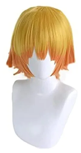 Vista 3 de LCNING Demon Slayer Kimetsu No Yaiba Agatsuma Zenitsu - Peluca de cosplay para hombres y mujeres resistente al calor pelucas de cosplay