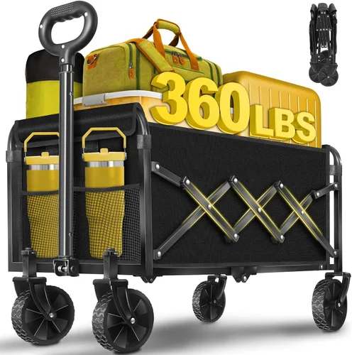 Vista 10 de Carritos con ruedas plegables colapsables: vagón de compras plegable de 360LBS portátil de alta resistencia para compras y camping - Vagón