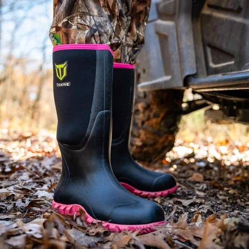 Vista 3 de TIDEWE Botas de goma para mujer con vástago de acero, botas de lluvia Negro Rosa