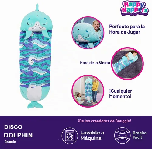 Vista 2 de Happy Nappers Almohada 2 en 1 y saco de dormir Dolphin, 66x30 grande