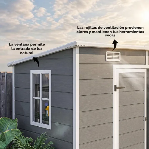 Vista 6 de Outsunny 8' x 4' Outdoor Storage Shed Waterproof Resin with Floor Gray