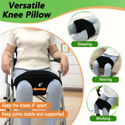 Vista 2 de AOSSA Cuña de abducción, almohada separadora de rodilla para cirugía de reemplazo de cadera, almohada ortopédica de espuma contorneada con correa