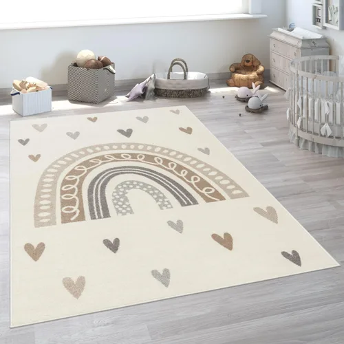 Vista 13 de Paco Home Alfombra de habitación infantil con arco iris y corazones en marrón beige, tamaño: 2'8" x 4'11