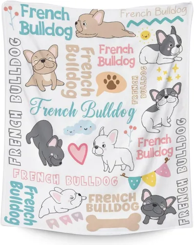 Vista 20 de Regalos de bulldog francés para niños, 30 x 40 pulgadas, mantas de bulldog francés tamaño regazo, mantas suaves y peludas con temática de perros