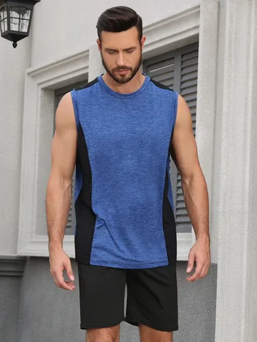 Vista 3 de AMVELOP Paquete de 4 camisetas sin mangas de entrenamiento para hombre, de secado rápido, para gimnasio