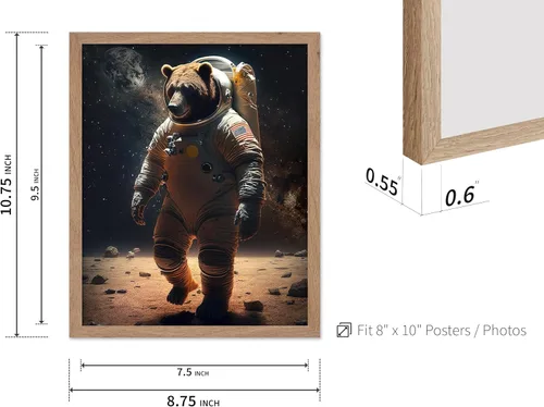 Vista 3 de Poster Master Póster vintage de animales – Impresión retro divertida – Regalo para artista, amigo – Oso Grizzly en traje espacial, astronauta, luna