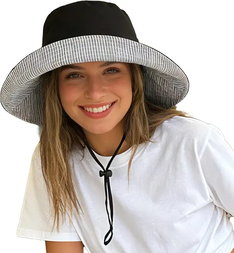 Vista 9 de Women's Wide-Brim Foldable Beach hat, UV Protection UPF 50+, Summer Sun hat Beige