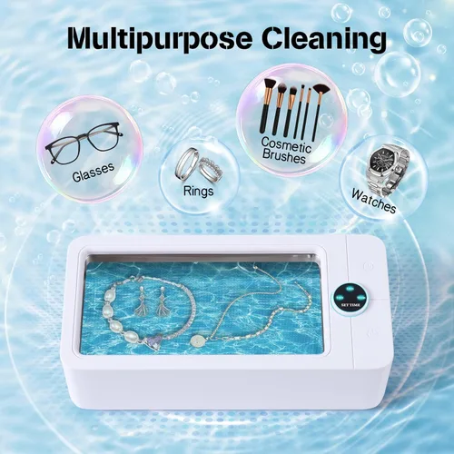 Vista 5 de Cudinham Limpiador de joyas de 50 KHz, limpiador ultrasónico de joyas de 18.6 fl oz/19 oz con temporizador digital, limpiador ultrasónico