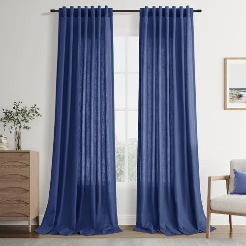 Vista 89 de Joywell - Cortinas de lino de 96 pulgadas de largo para sala de estar Natural