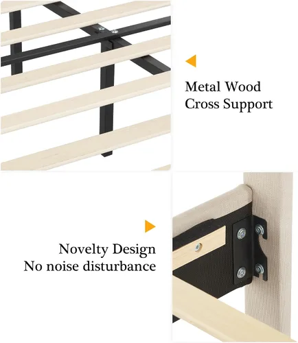 Vista 9 de VECELO - Base de cama tapizada con plataforma individual con cabecera ajustable de panel cosido con botones, fuerte soporte de listones de madera