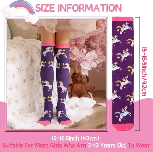 Vista 6 de Calcetines altos hasta la rodilla para niños y niñas 6 pares de calcetines largos y divertidos de animales coloridos para niños
