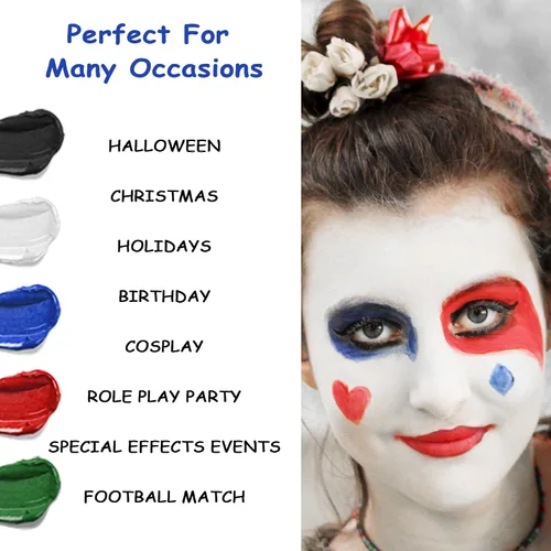 Vista 5 de Palo de pintura facial blanca de payaso, cobertura completa, maquillaje de cuerpo blanco para Halloween, cosplay, bromista, zombi, vampiro