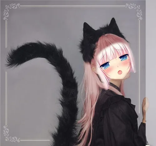Vista 6 de Juego de 2 diademas largas de cola y orejas de gato, accesorios para disfraz
