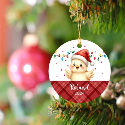 Vista 5 de Adorno de Navidad personalizado de pollito bebé, recuerdo con nombre personalizado para Navidad 2025, adorno de pollito regalo para amantes