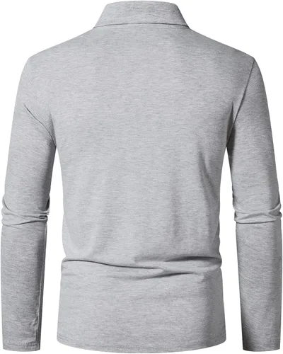 Vista 3 de A WATERWANG Polera polo de manga larga para hombre, de algodón, ajustado, diseño básico