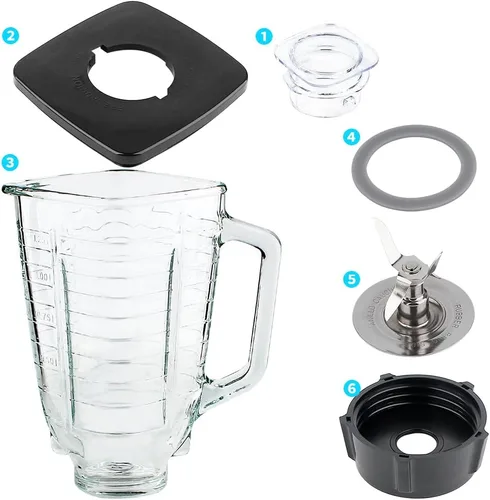 Vista 2 de Piezas de repuesto de 5 tazas con tapa cuadrada de vidrio con cuchilla, compatible con licuadora Oster Classic Series y licuadora Osterizer