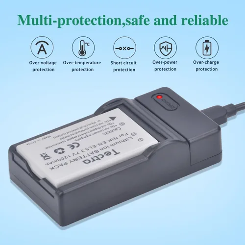 Vista 5 de Tectra Paquete de 2 baterías EN-EL5 y cargador USB para cámaras Nikon Coolpix P500, P510, P520, P530, P3, P4, P80, P90, P100, P5000, P5100, P6000