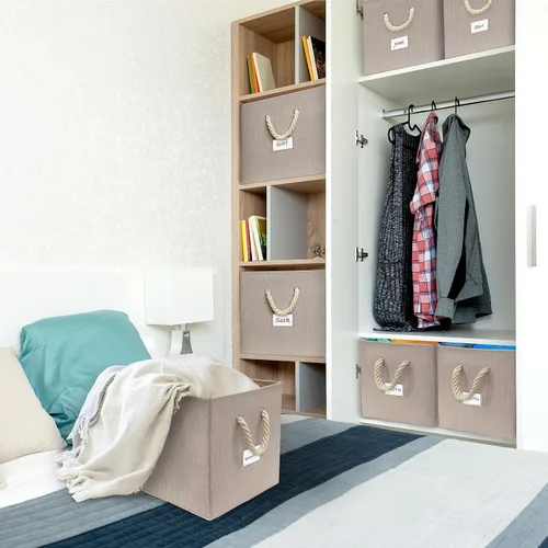 Vista 7 de Simple Houseware Cubo de almacenamiento de 13 pulgadas con asas trenzadas Beige