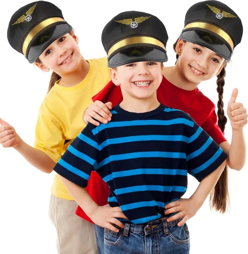 Vista 5 de Paquete de 8 sombreros de piloto para niños, sombrero de capitán de avión, sombrero de piloto de aerolínea para niños y niñas, accesorio