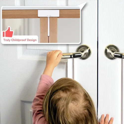 Vista 4 de Cerradura de puerta plegable de metal, cerraduras de seguridad para niños de doble puerta que mantienen a los niños pequeños, gatos y perros fuera