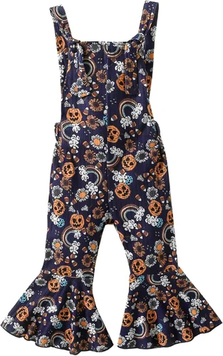Vista 2 de Ropa de Halloween para bebé niña pequeña, overol de calabaza, pantalones de campana