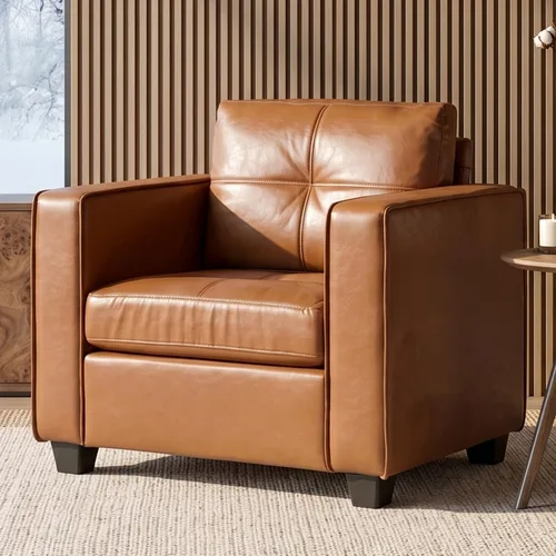 Vista 10 de TYBOATLE - Silla Accent cómoda de cuero sintético negro para sala de estar, silla de lectura extragrande con botones decorativos, estilo moderno