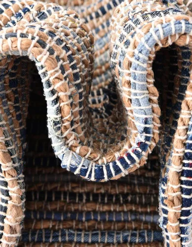 Vista 6 de Unique Loom Chindi Jute Collection - Alfombra de área (1' 2" x 6' 1", camino de mesa, azul/azul marino)