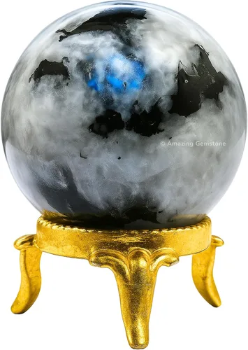 Vista 64 de Amazing Gemstone Bola de cristal de Amazonita con soporte, bolas de meditación de esfera de cristal de 2 pulgadas para brujería y bolas decorativas