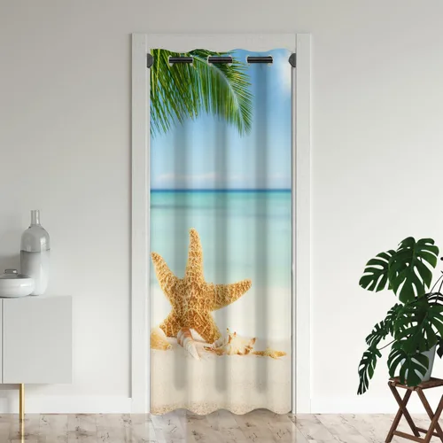 Vista 9 de Cortinas opacas para puerta de playa oceánica para puertas, cortinas opacas hawaianas de verano con palmeras para armario de dormitorio de niños