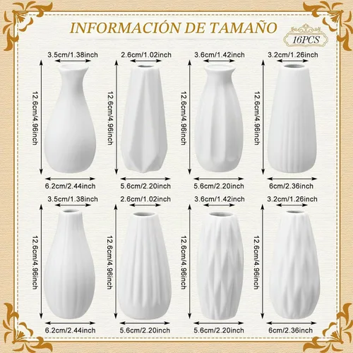 Vista 2 de Yaomiao 16 floreros de cerámica blanca pequeños boho pampas hierba