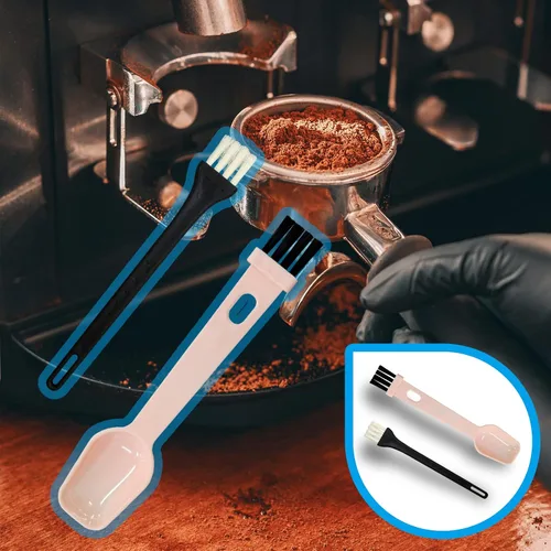 Vista 4 de Cepillo de limpieza para máquina de café, cepillo para máquina de café expreso con cabezal desmontable, cepillo de plástico de madera con cerdas