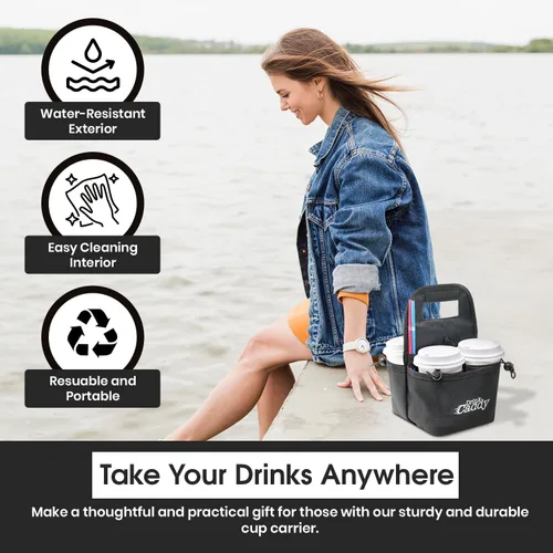 Vista 7 de Organizador de bebidas portátil para bebidas y portavasos de café reutilizable, bolsa plegable de 4 tazas con bolsillos organizadores, asegura