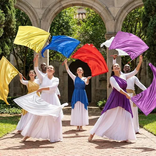 Vista 6 de Mindsoft 10 banderas de adoración de baile de alabanza de 21.6 x 26.8 pulgadas con barra escalable, bandera rectangular de ala de ángel, banderas