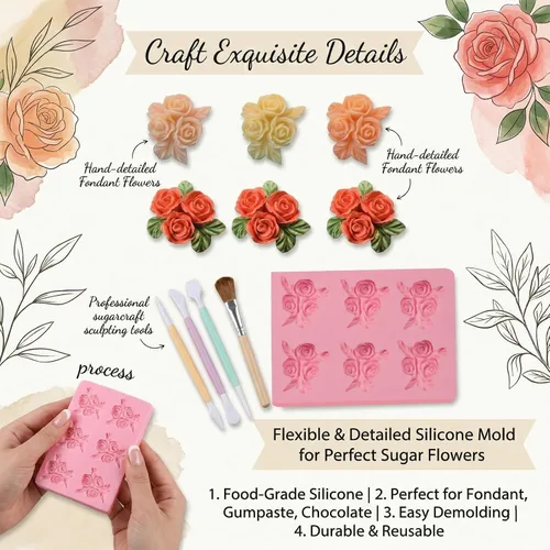 Vista 7 de Molde de silicona de 6 cavidades para decoración de pasteles, para boda, día de San Valentín, fiesta de cumpleaños, aniversario, decoración