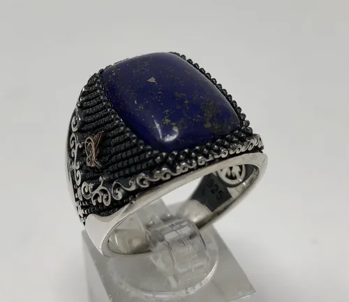 Vista 6 de KAR Anillo único de plata de ley 925 con piedra de lapislázuli, otomano, para hombre, talla K53B