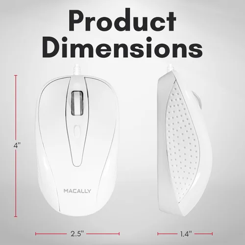 Vista 9 de Macally Mouse USB con cable con 3 botones, rueda de desplazamiento y cable de 5 pies de largo, mouse USB para computadora portátil y de escritorio