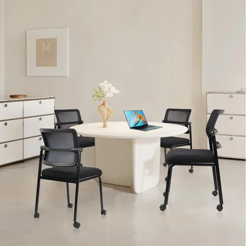 Vista 9 de CLATINA Silla de oficina apilable sin brazos con ruedas, sillas apilables de malla para recepción de invitados con respaldo ajustable para sala